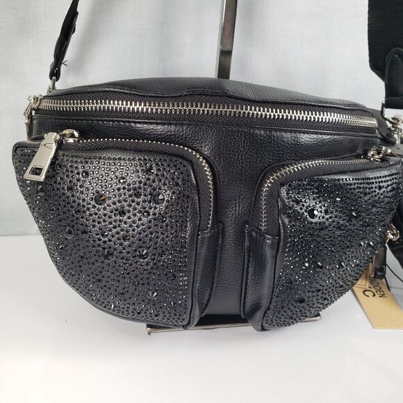 Madden NYC Womens Embellished Multi Pocket Fannypack Crossbody W/Pouch Black New - Picture 4 of 14